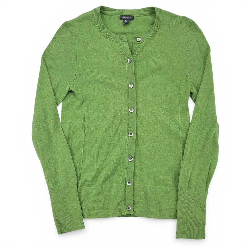 Eddie Bauer Womens XS Cardigan‎ Green Button Front Lightweight Cotton Blend